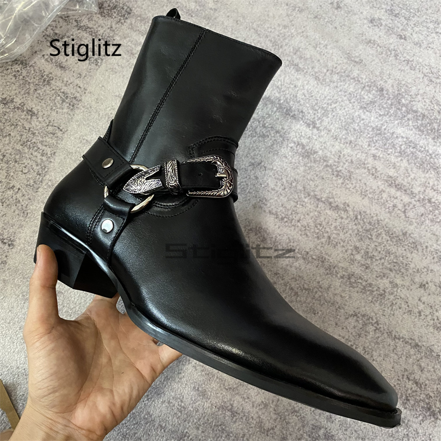 Leather Work Western - Erkek Kemer Tokalı Bilek Botları Siyah