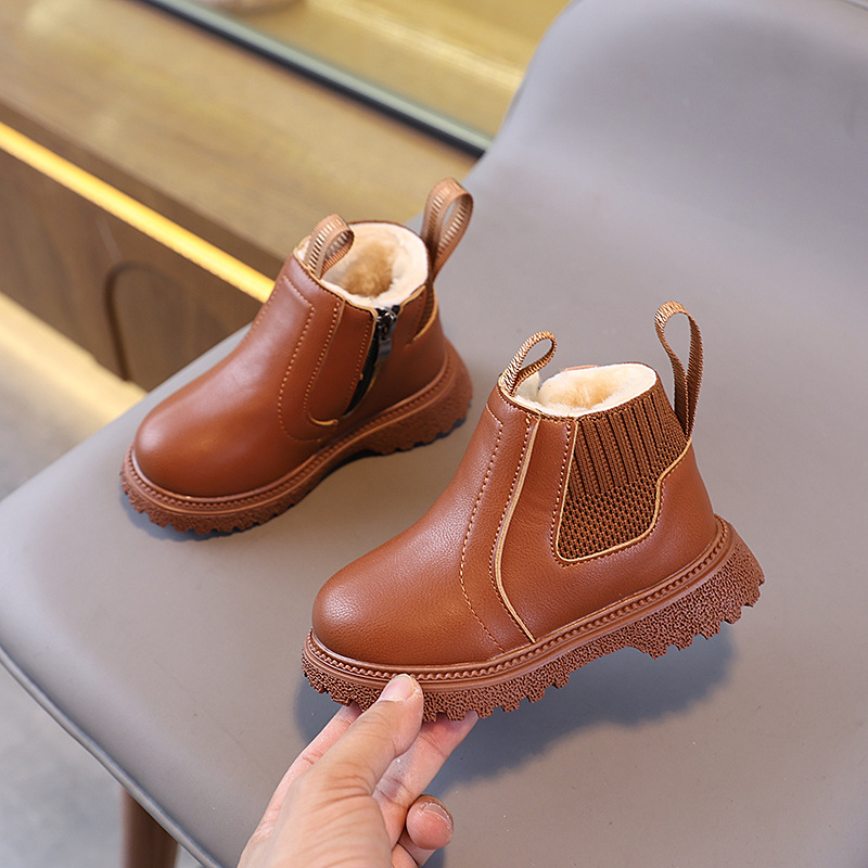 Leather Work For Kids - Çocuk Polar Astarlı Çalışma Kısa Botlar