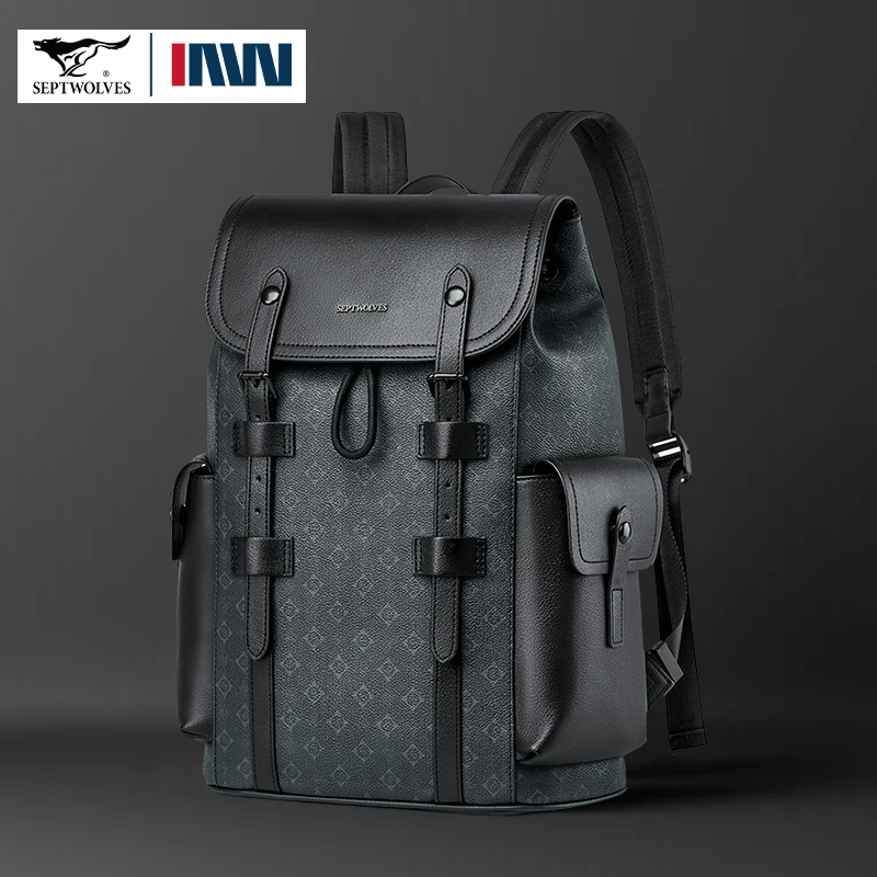 Leather Work Rucksack Mens - Septwolves Yüksek Kaliteli İş Baskılı Deri